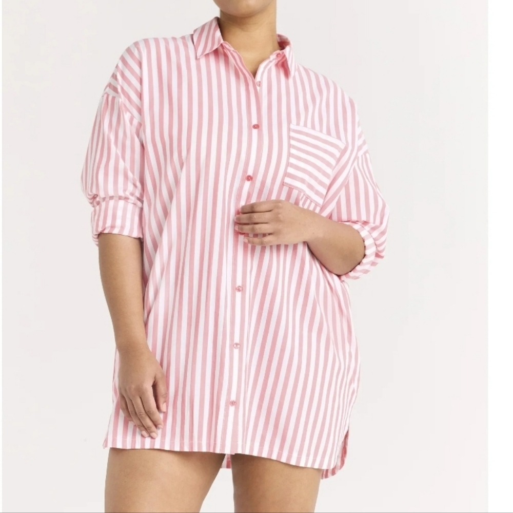 Pink and White Striped Button-Up Shirt